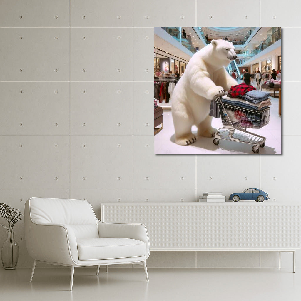 Polar Bear Shopping Mall Wall Art: Vibrant Wall Art