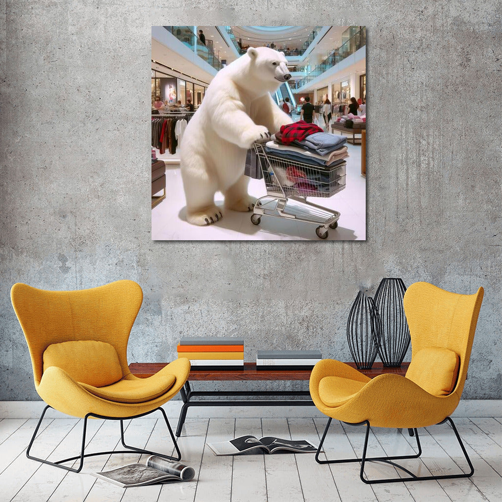 Polar Bear Shopping Mall Wall Art: Vibrant Wall Art