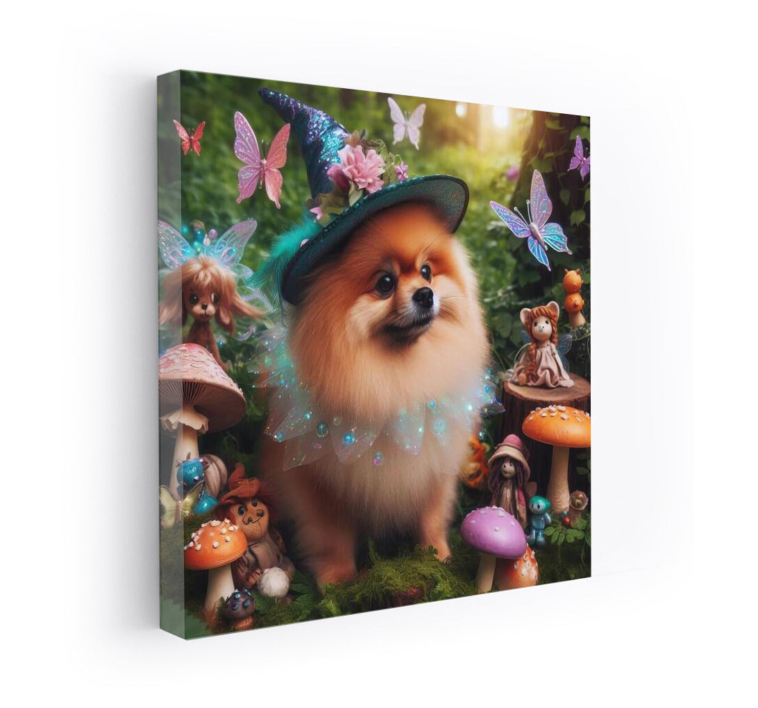 Pomeranian in the Magical Forest: Fairytale Creatures and Mushrooms