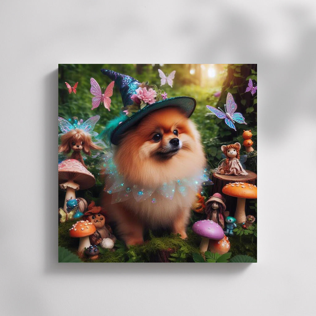 Pomeranian in the Magical Forest: Fairytale Creatures and Mushrooms