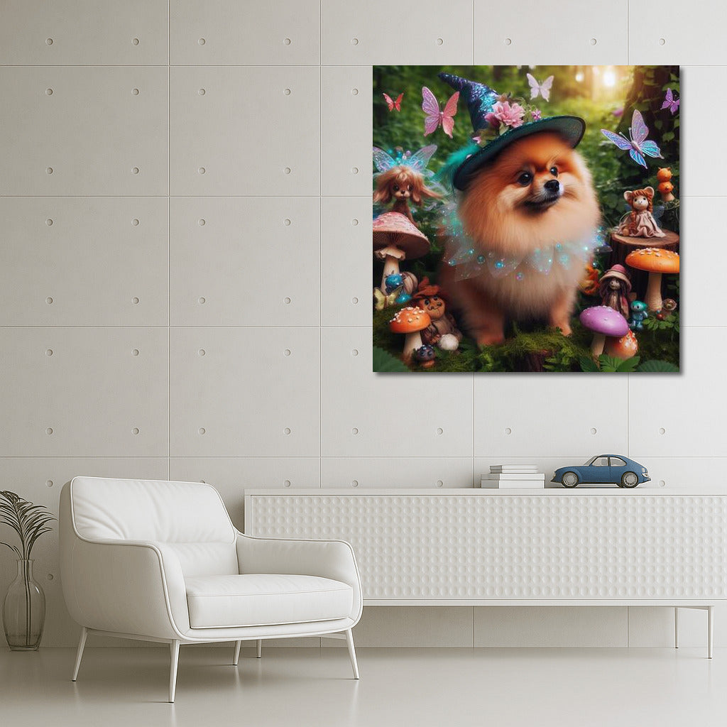 Pomeranian in the Magical Forest: Fairytale Creatures and Mushrooms