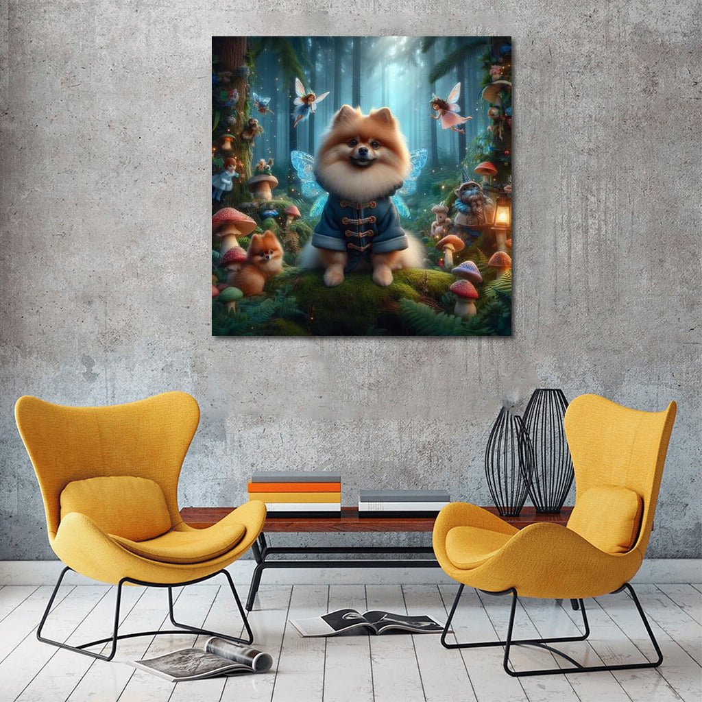 Pomeranian in the Magical Forest: Fairytale Fairies and Mushrooms