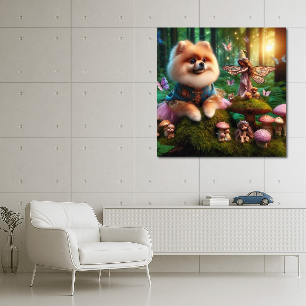 Pomeranian in the Fairytale Forest: A Magical Journey Among Fairies and Mushrooms