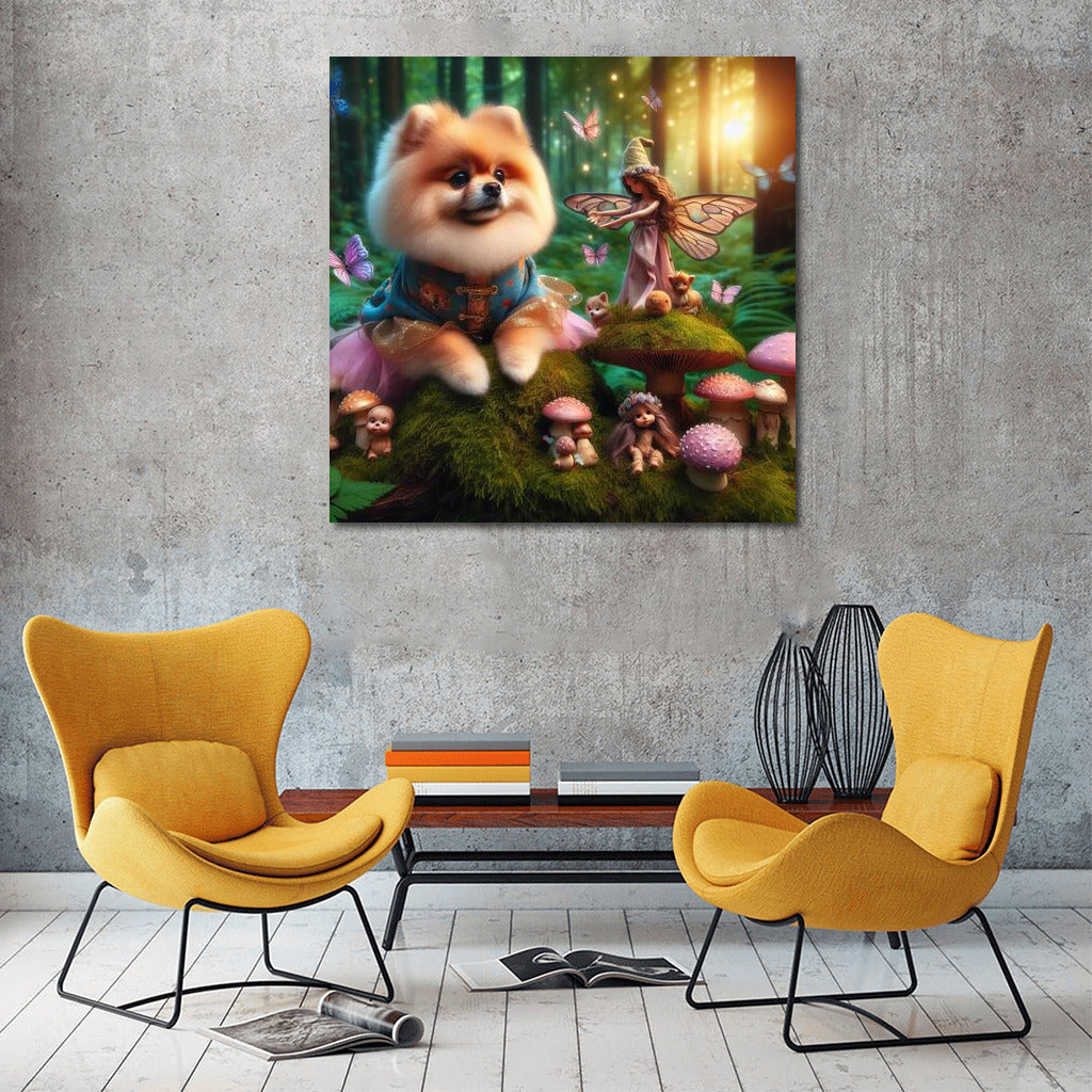 Pomeranian in the Fairytale Forest: A Magical Journey Among Fairies and Mushrooms