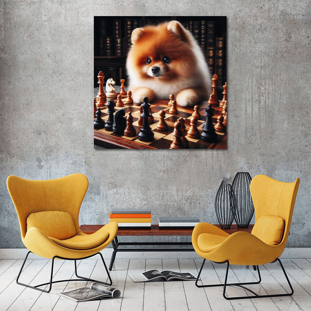 Pomeranian Chess Duel: Live Pieces in Battle