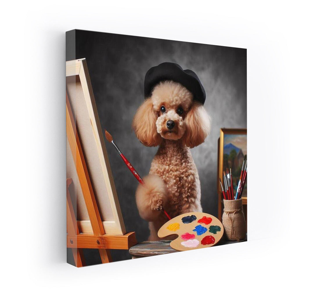Poodle Artist with Brush and Palette: Creative Inspiration on Canvas