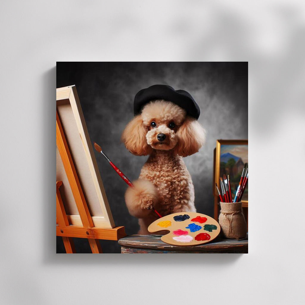 Poodle Artist with Brush and Palette: Creative Inspiration on Canvas