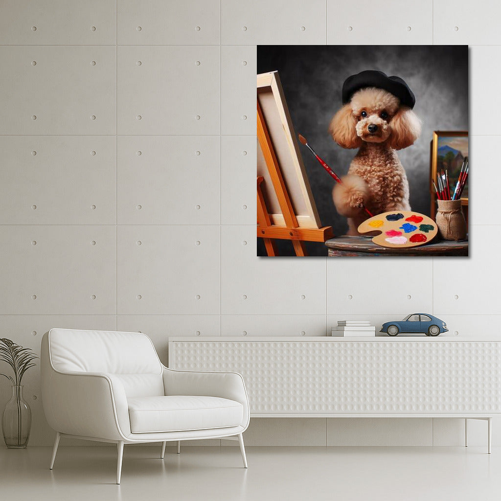 Poodle Artist with Brush and Palette: Creative Inspiration on Canvas
