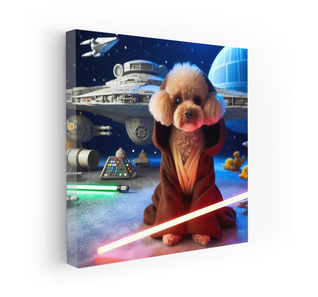 Star Poodle Jedi with Laser Sword near Spaceship
