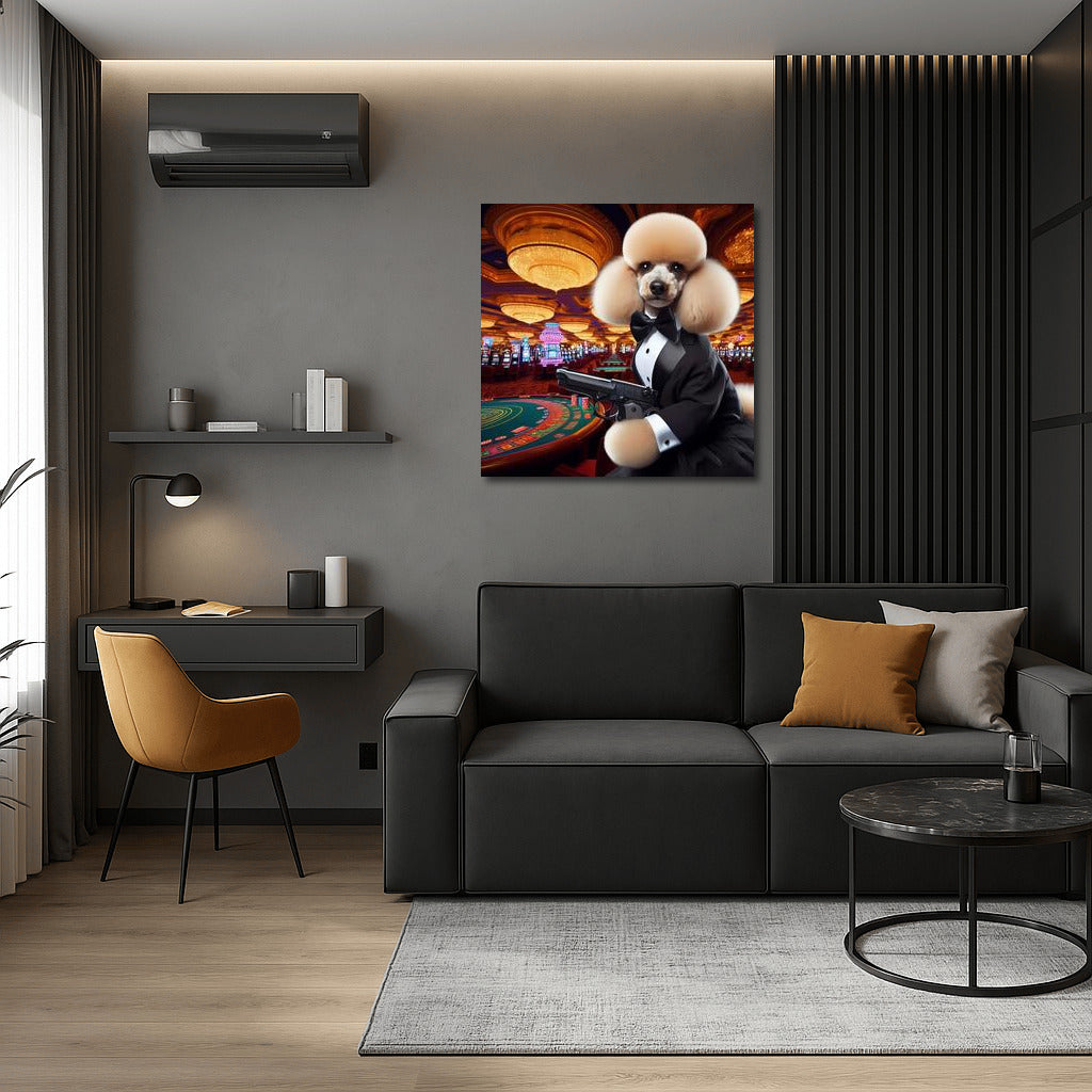 Elegant James Bond Style Poodle: Charm and Mystery on Your Wall