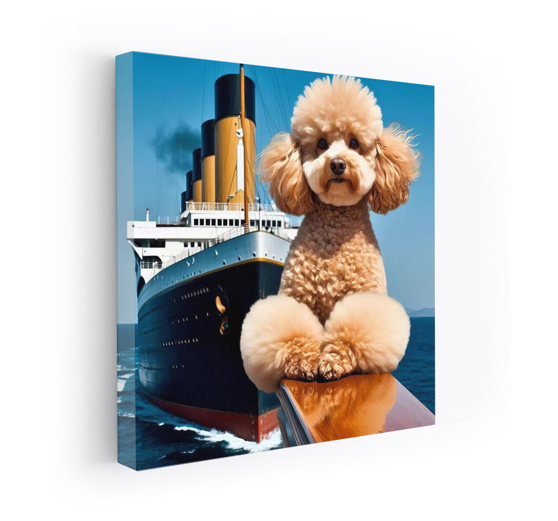 Titanic Poodle: Dog on the Bow of a Ship with Spread Legs