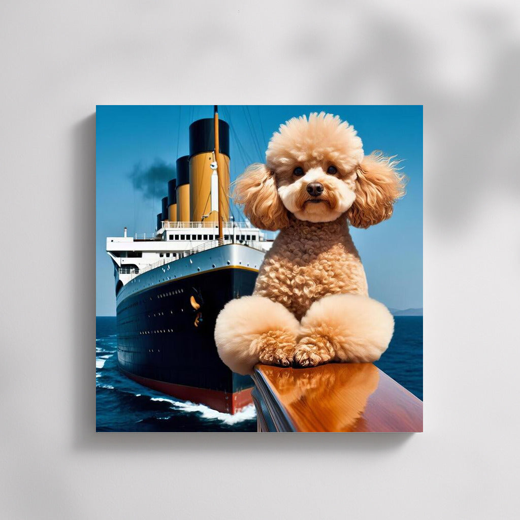 Titanic Poodle: Dog on the Bow of a Ship with Spread Legs