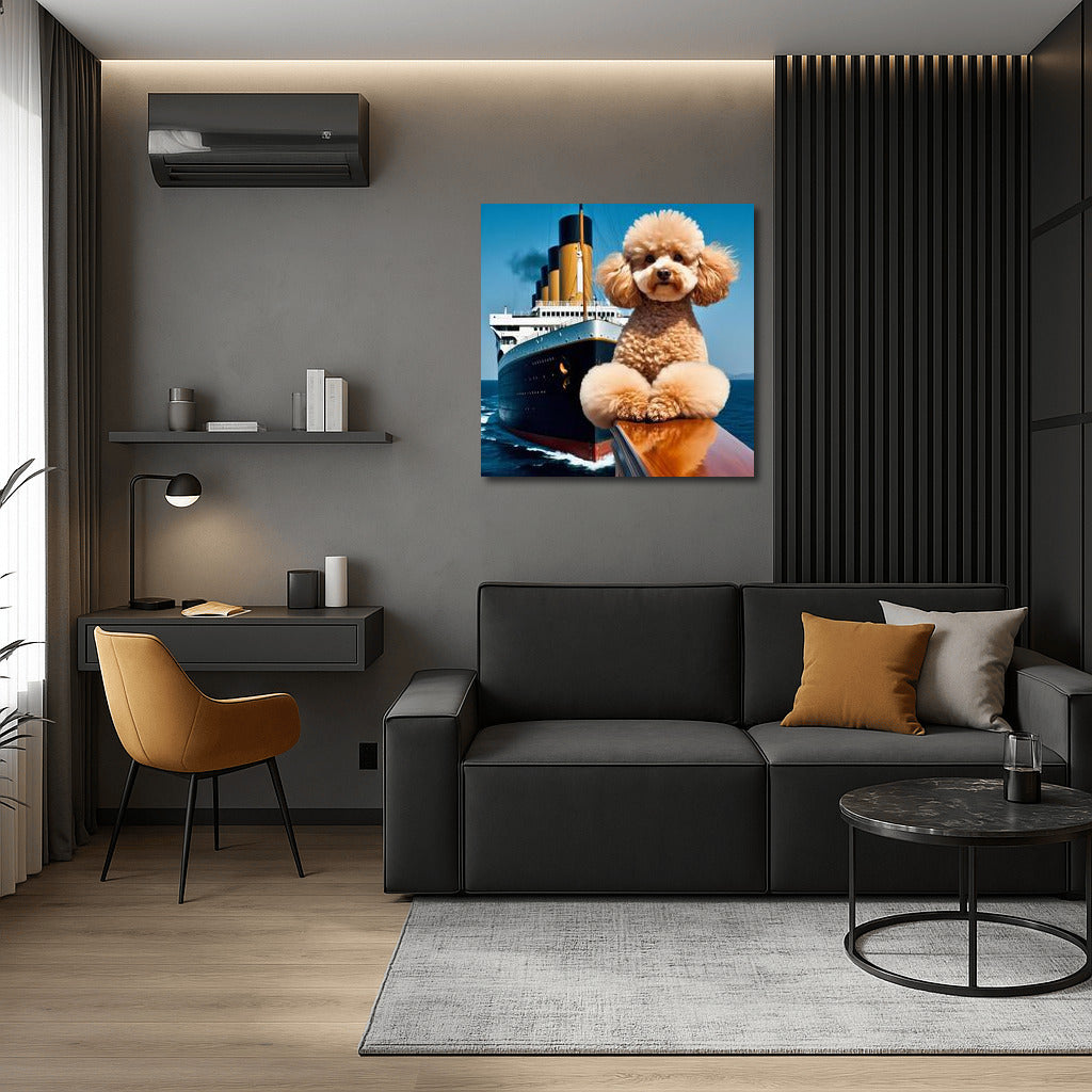 Titanic Poodle: Dog on the Bow of a Ship with Spread Legs