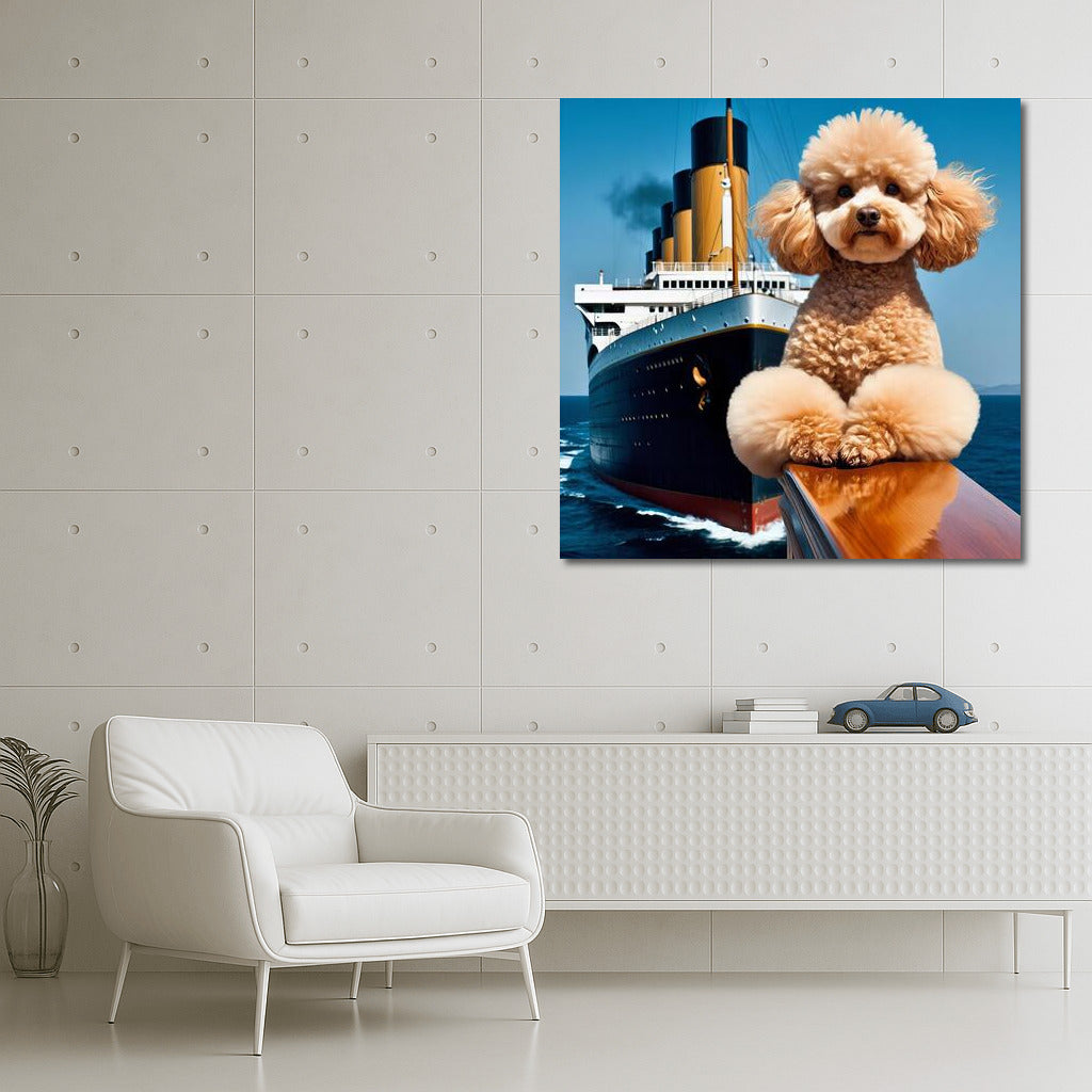 Titanic Poodle: Dog on the Bow of a Ship with Spread Legs