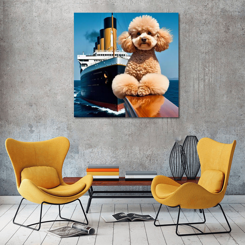 Titanic Poodle: Dog on the Bow of a Ship with Spread Legs