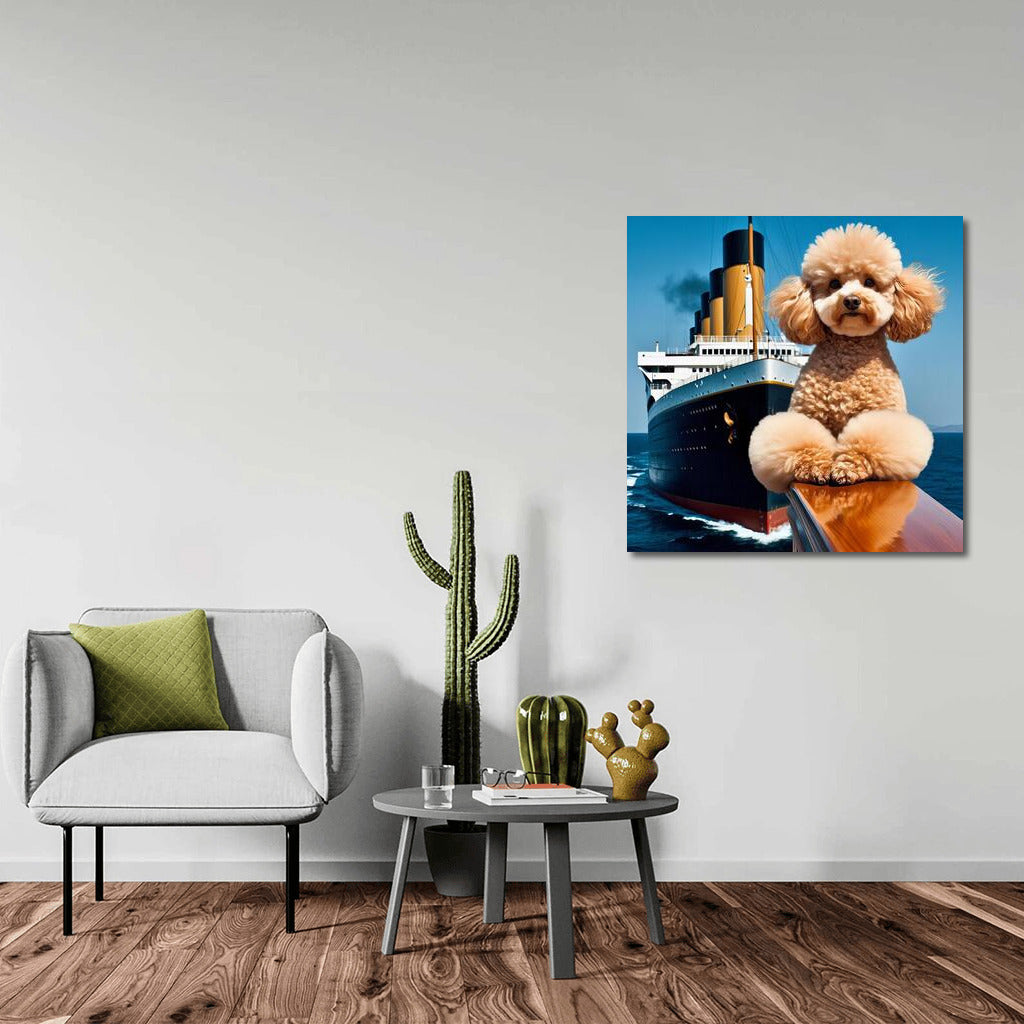 Titanic Poodle: Dog on the Bow of a Ship with Spread Legs