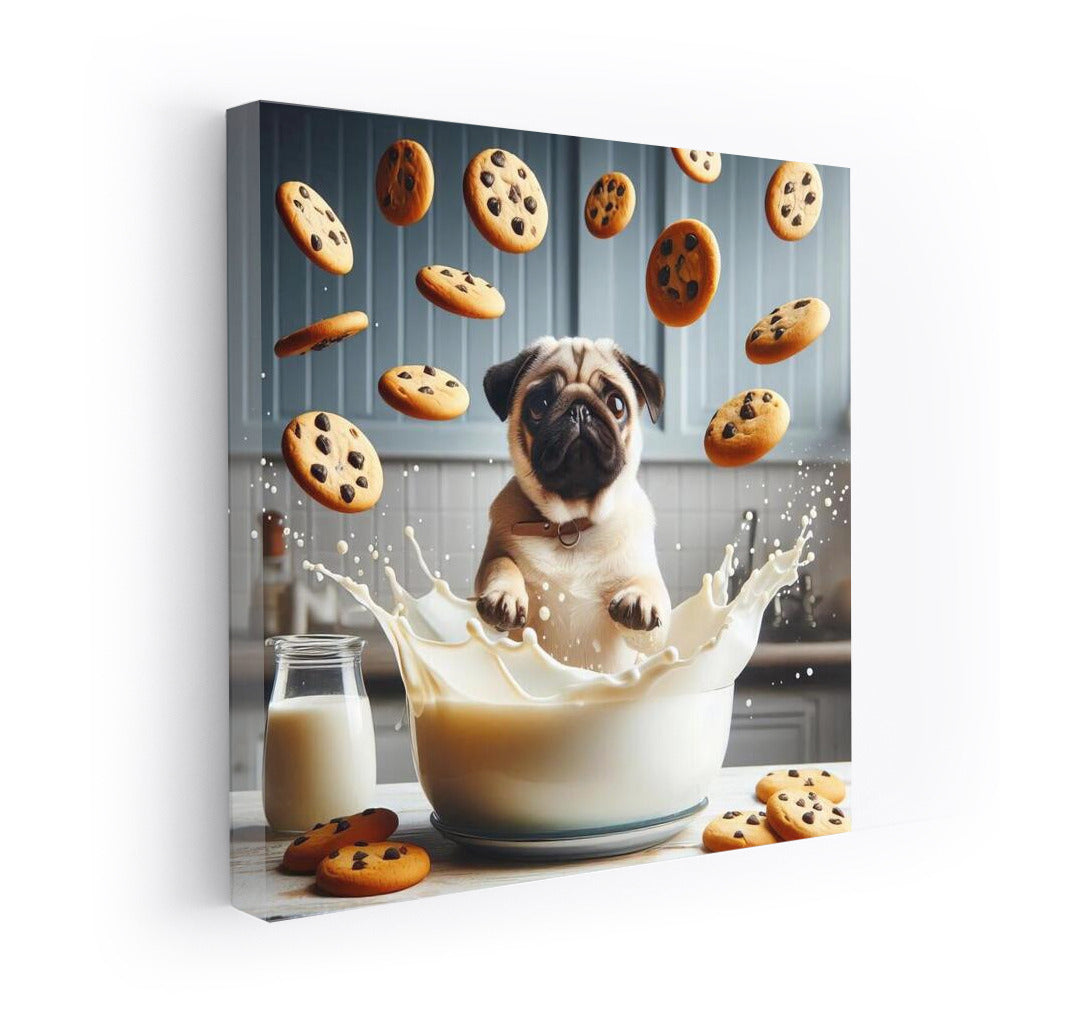 Pug in the Milky Ocean with Flying Cookies