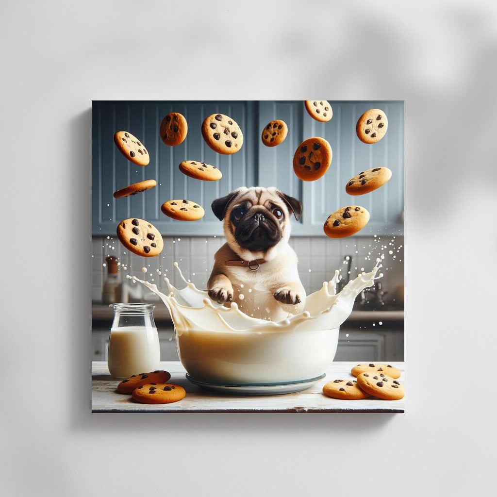 Pug in the Milky Ocean with Flying Cookies