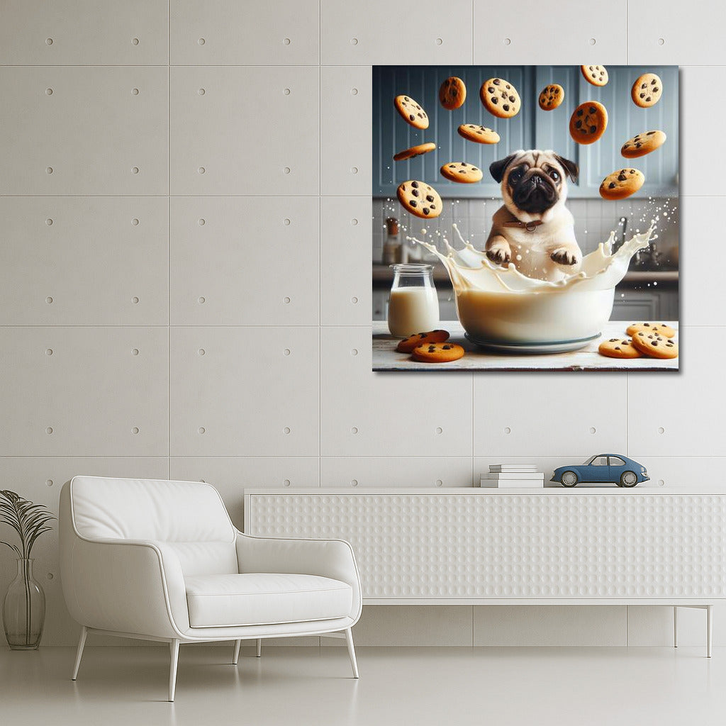 Pug in the Milky Ocean with Flying Cookies