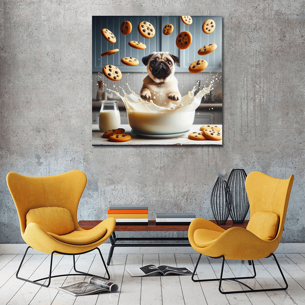 Pug in the Milky Ocean with Flying Cookies