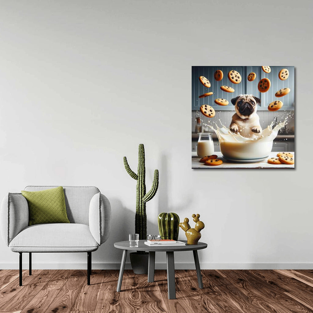Pug in the Milky Ocean with Flying Cookies