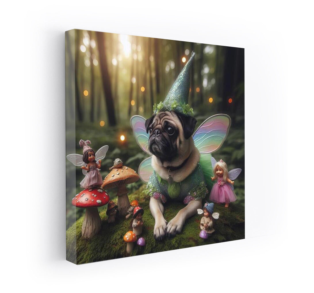 Magical Pug in the Wonderful Forest: Fairytale Creatures and Mushrooms