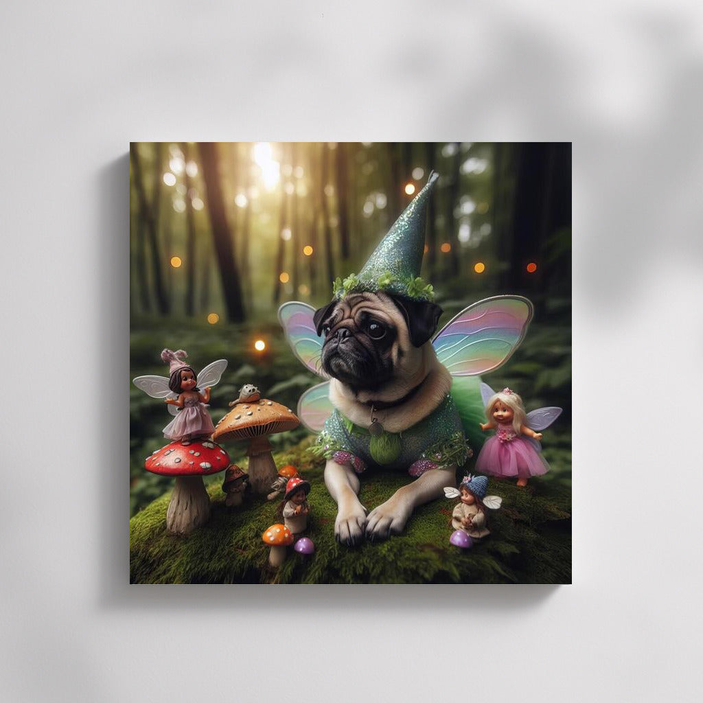 Magical Pug in the Wonderful Forest: Fairytale Creatures and Mushrooms
