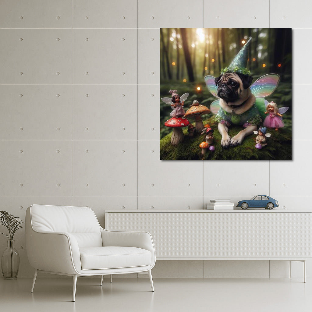 Magical Pug in the Wonderful Forest: Fairytale Creatures and Mushrooms