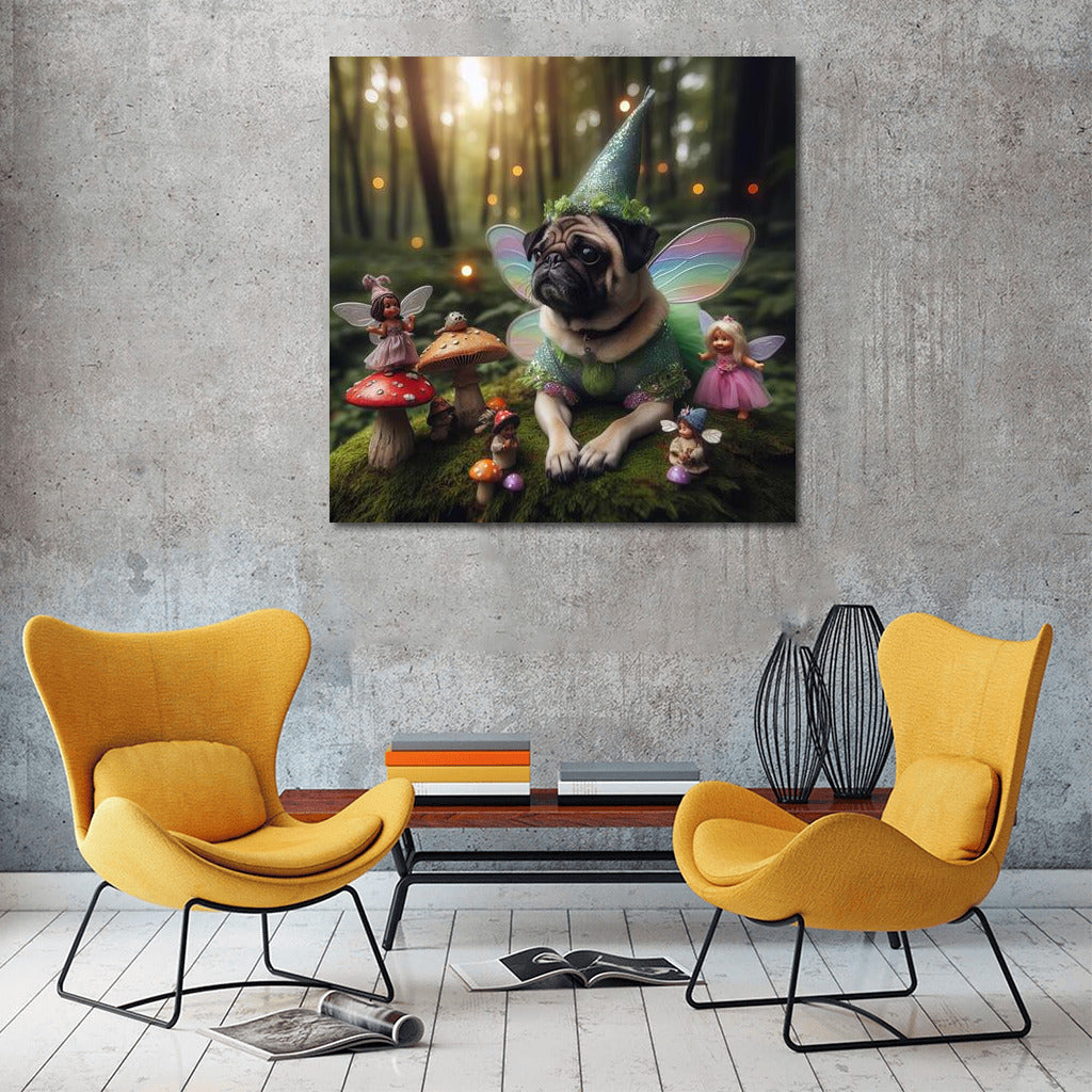 Magical Pug in the Wonderful Forest: Fairytale Creatures and Mushrooms