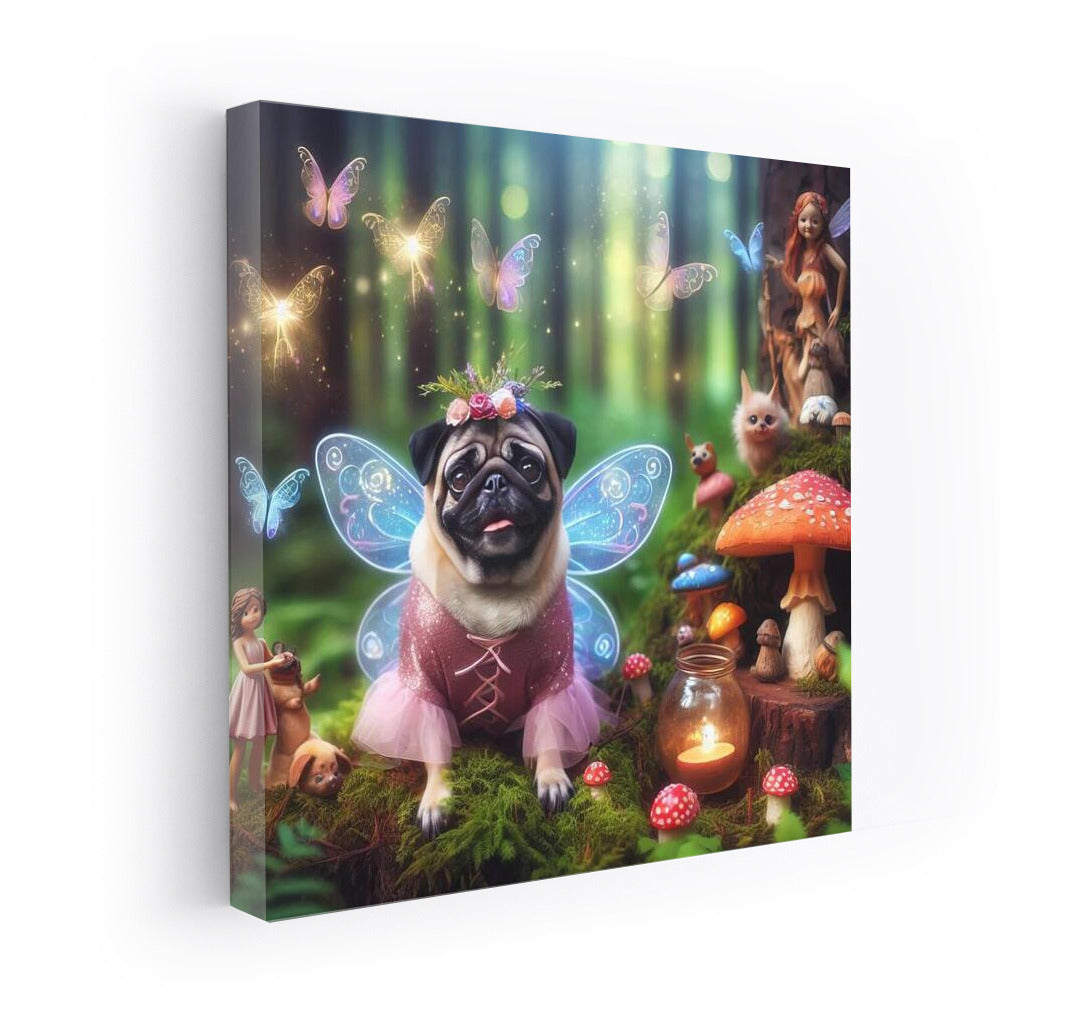 Pug in the Enchanted Forest: Magical Outfit and Fairies