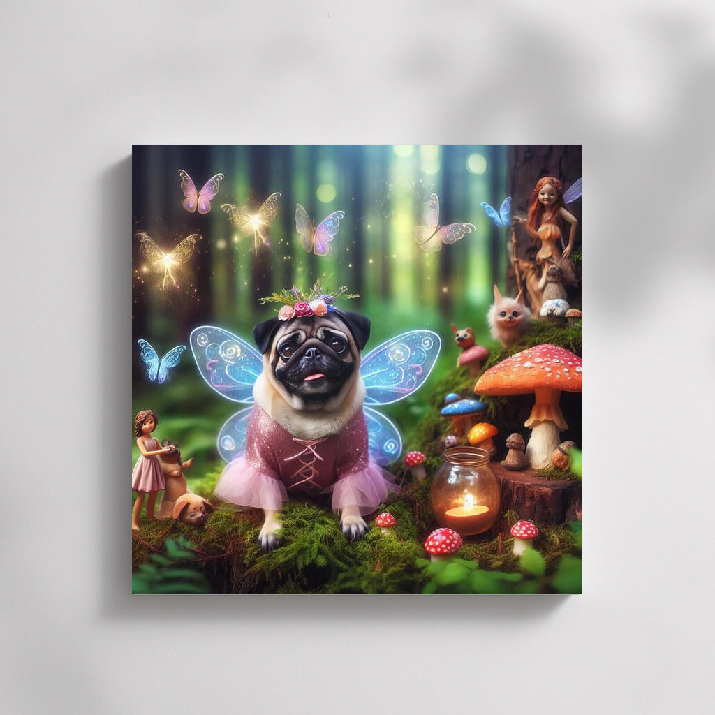 Pug in the Enchanted Forest: Magical Outfit and Fairies