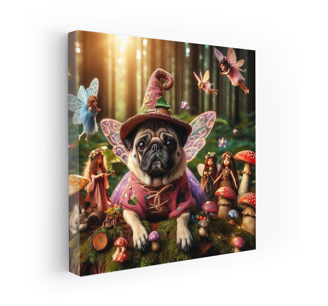 Pug in the Magic Forest: Fairytale Creatures and Mushrooms