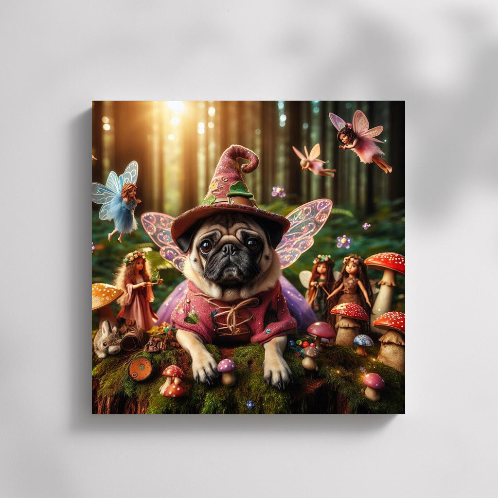 Pug in the Magic Forest: Fairytale Creatures and Mushrooms