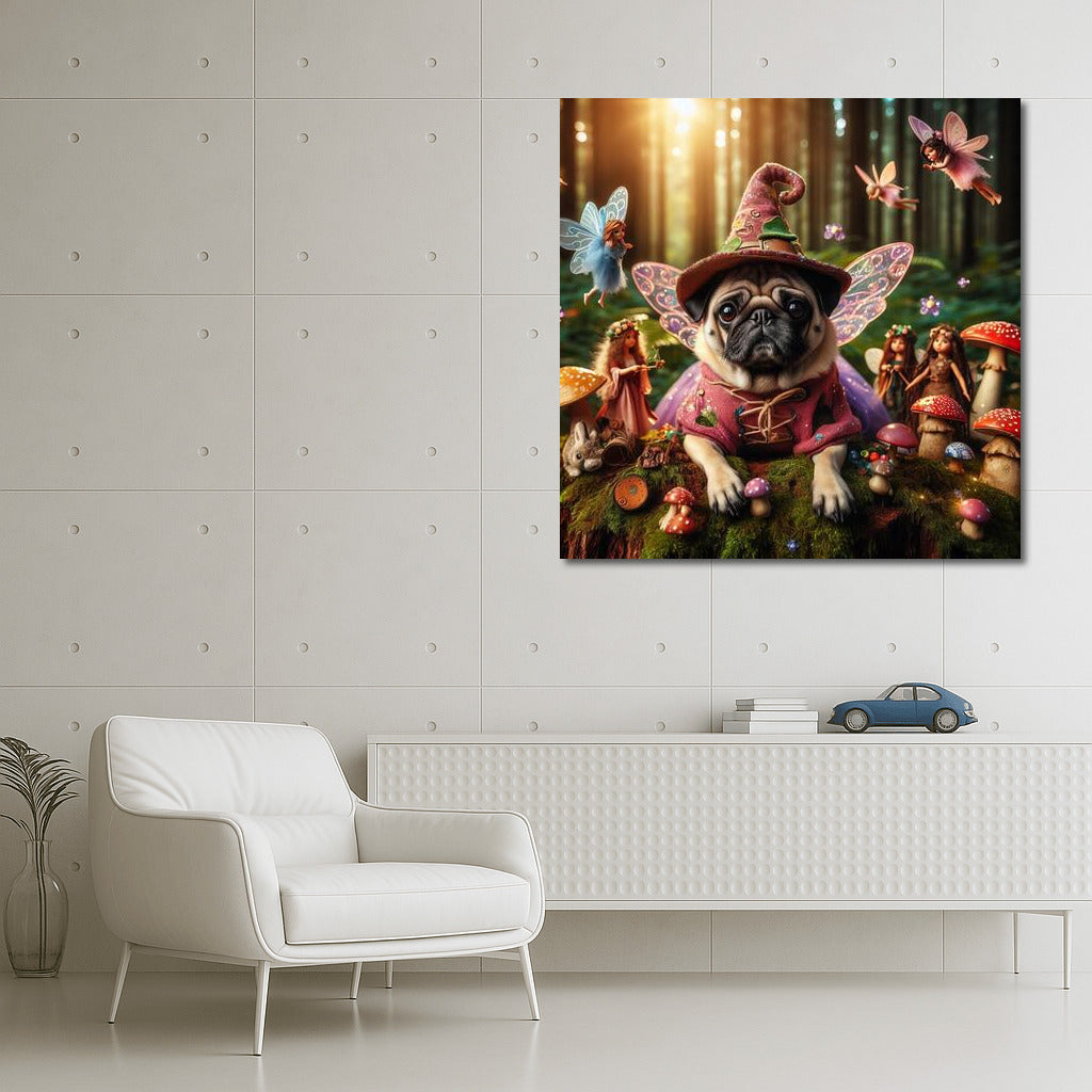 Pug in the Magic Forest: Fairytale Creatures and Mushrooms