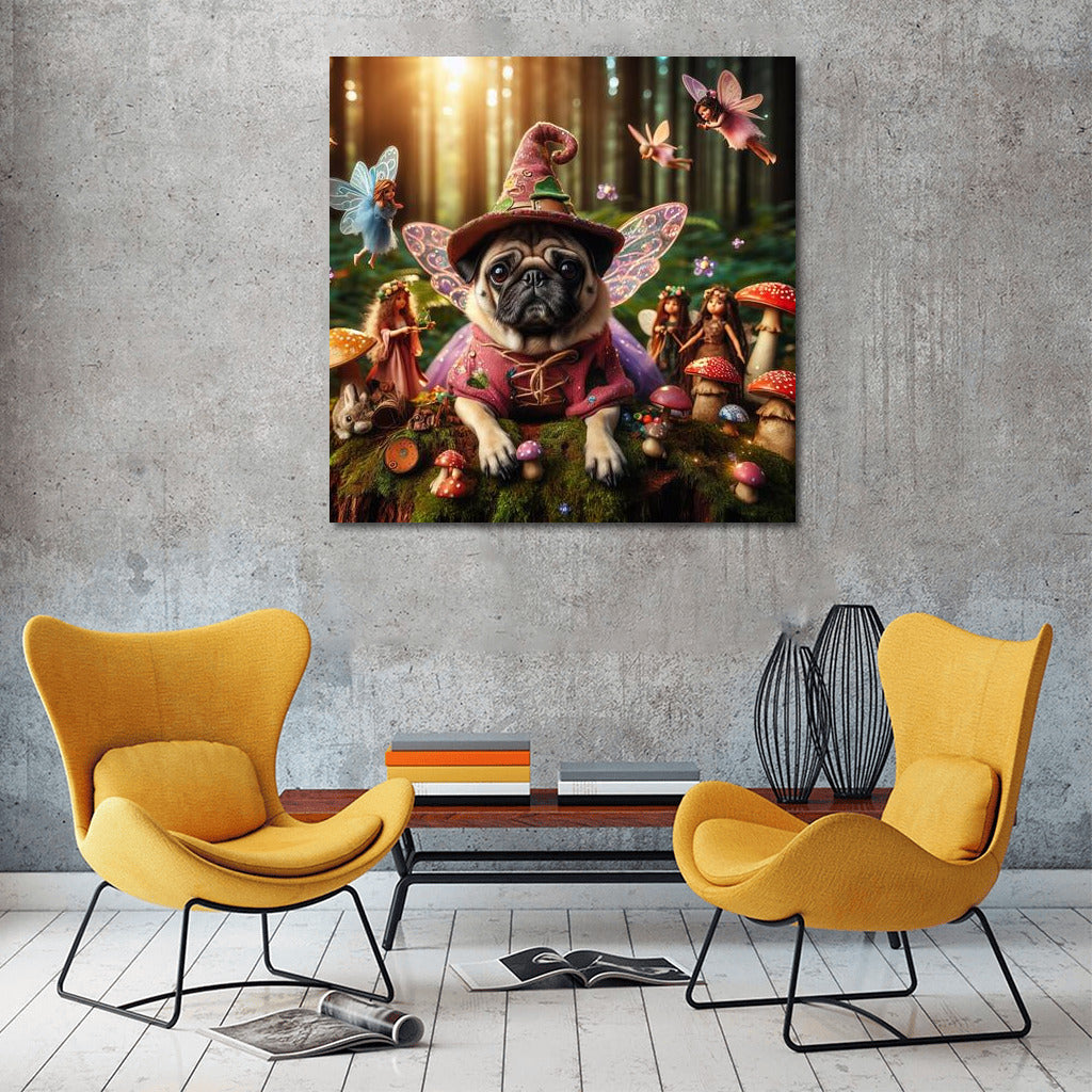 Pug in the Magic Forest: Fairytale Creatures and Mushrooms