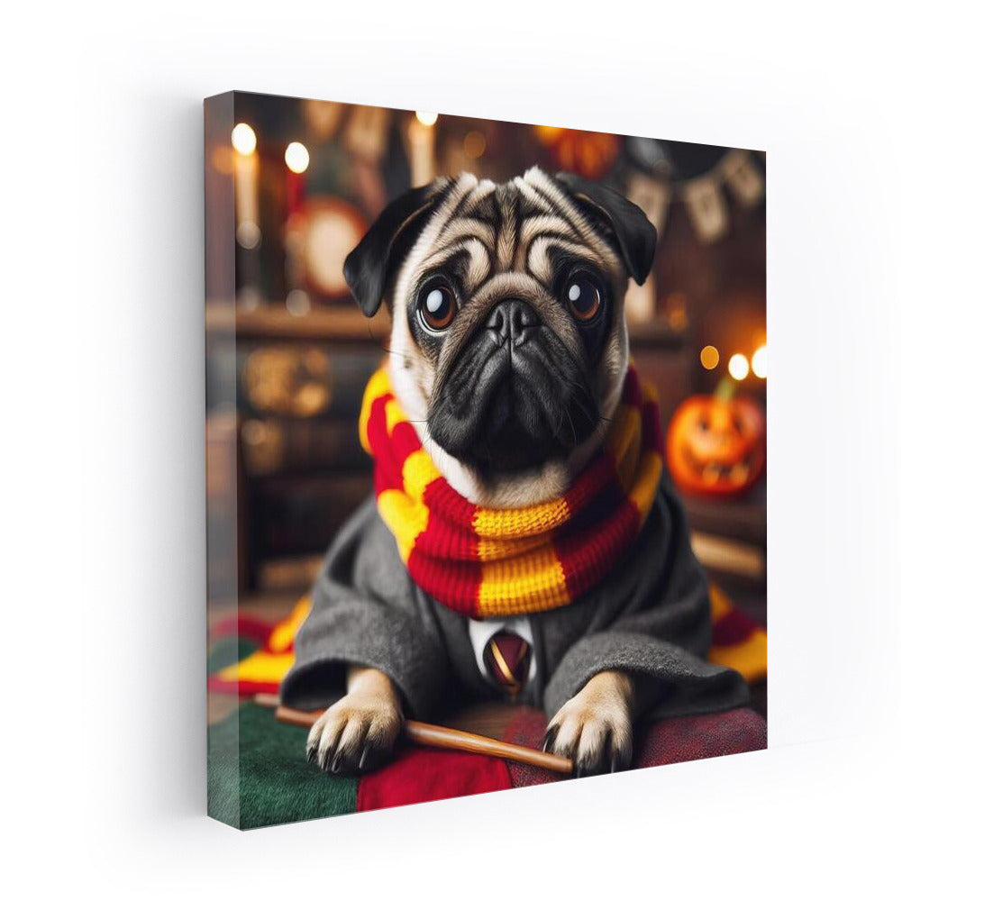Magical Pug in Hogwarts Scarf: Magical Charm
