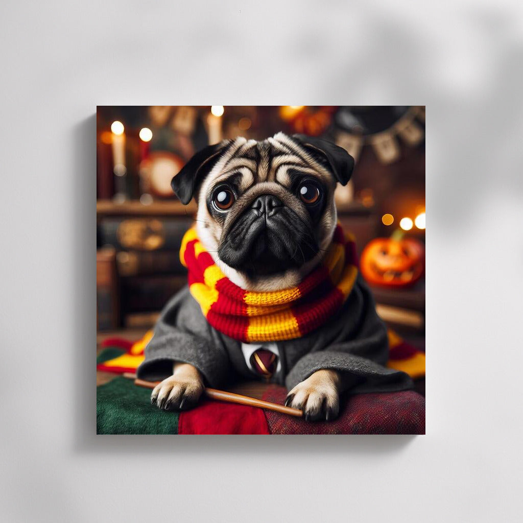 Magical Pug in Hogwarts Scarf: Magical Charm