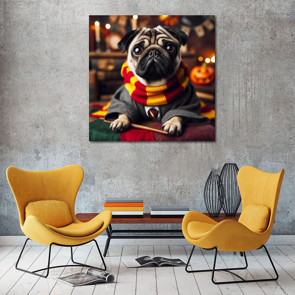Magical Pug in Hogwarts Scarf: Magical Charm