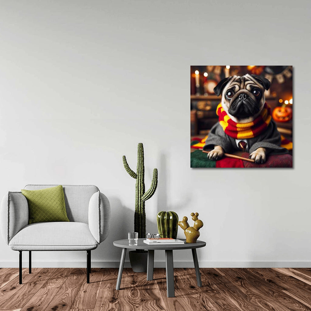 Magical Pug in Hogwarts Scarf: Magical Charm