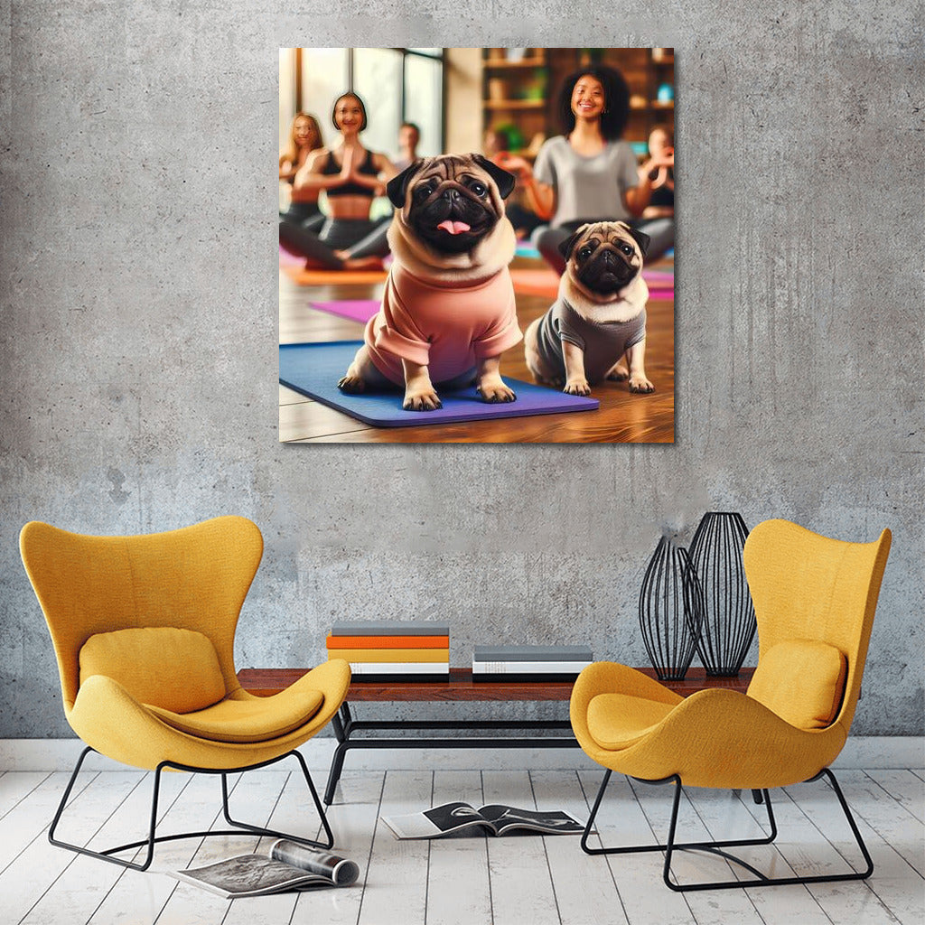 Pug in Yoga Studio: Funny Pugs on Mats