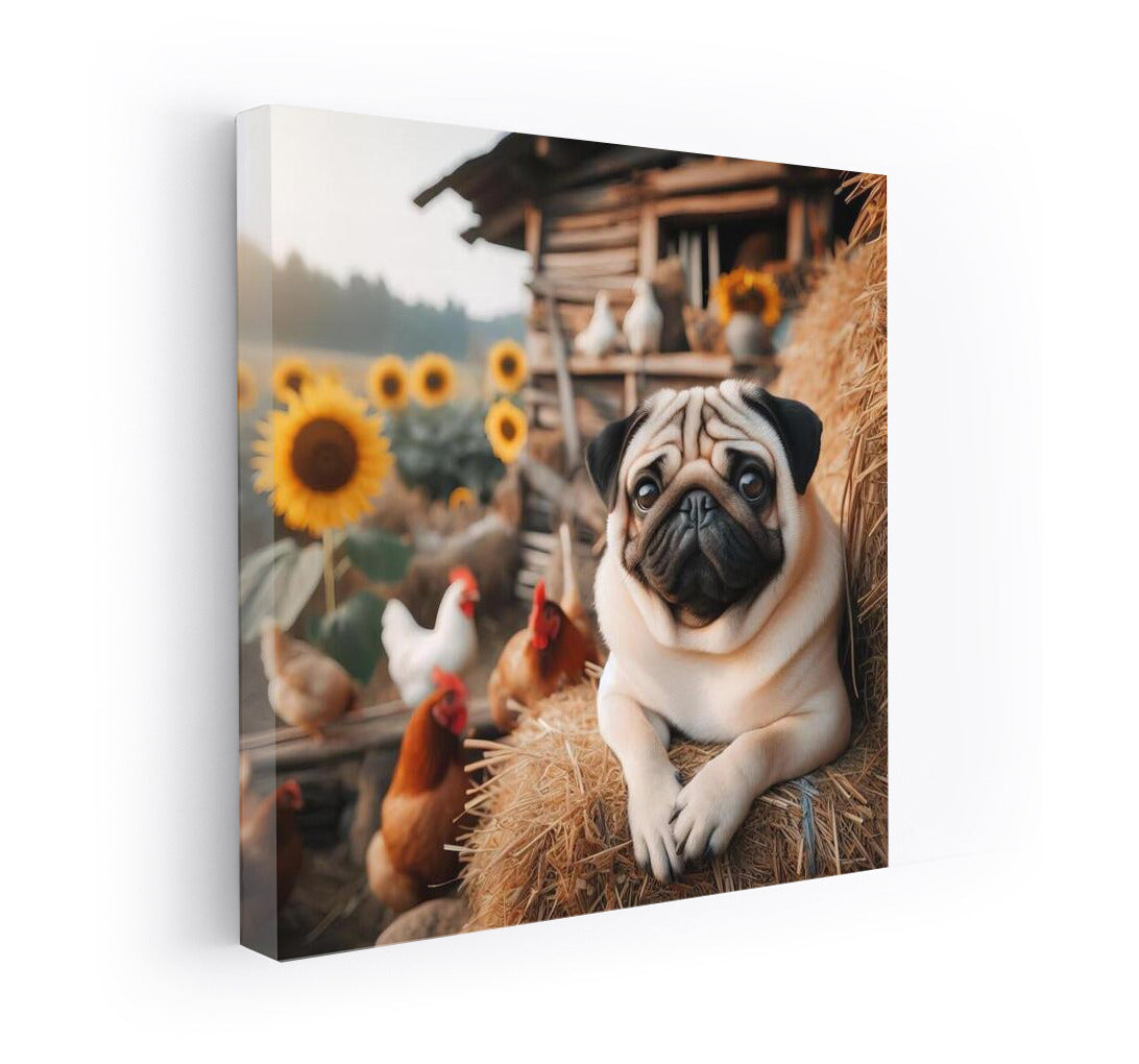 Pug in Sunflowers: Country Idyll