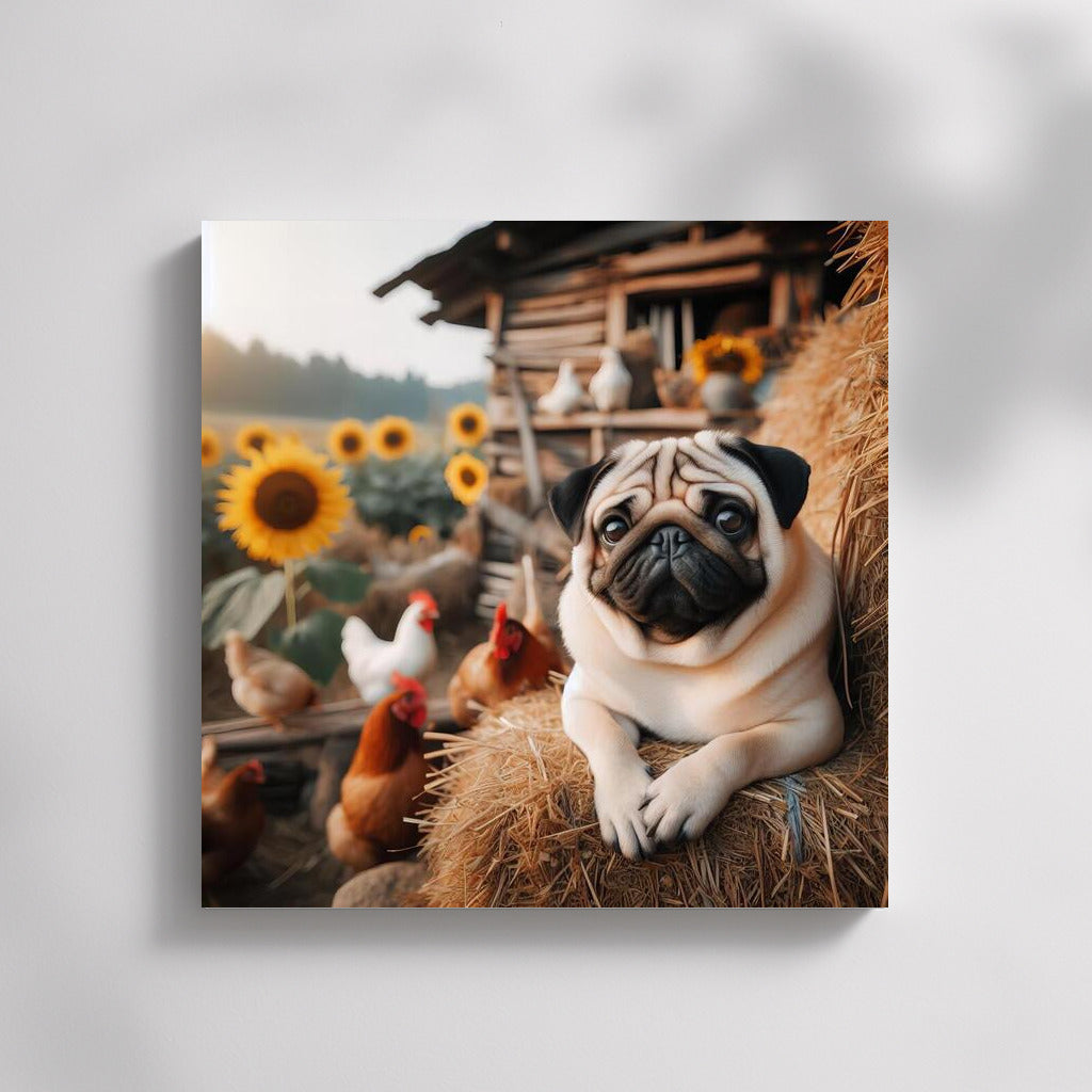 Pug in Sunflowers: Country Idyll
