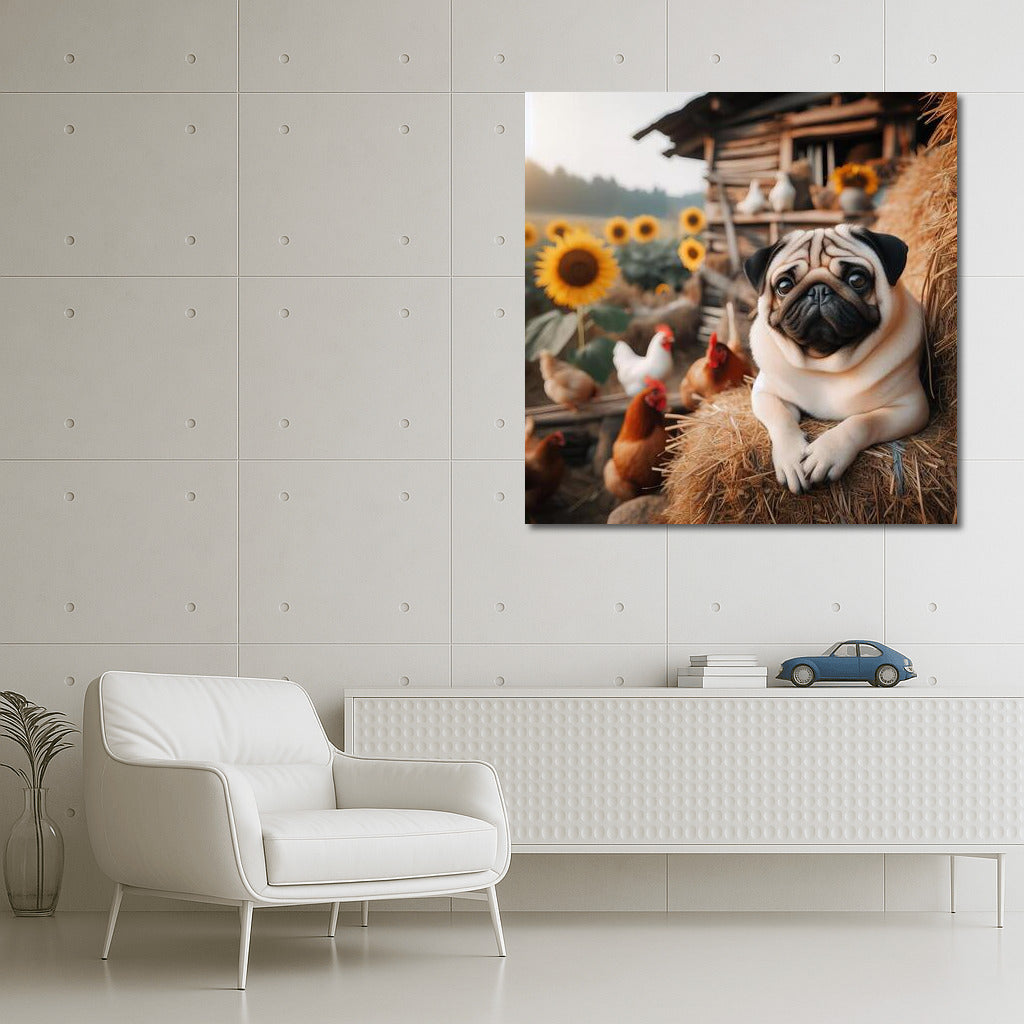 Pug in Sunflowers: Country Idyll