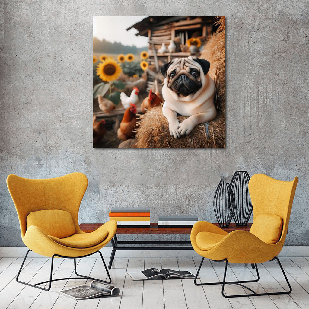 Pug in Sunflowers: Country Idyll