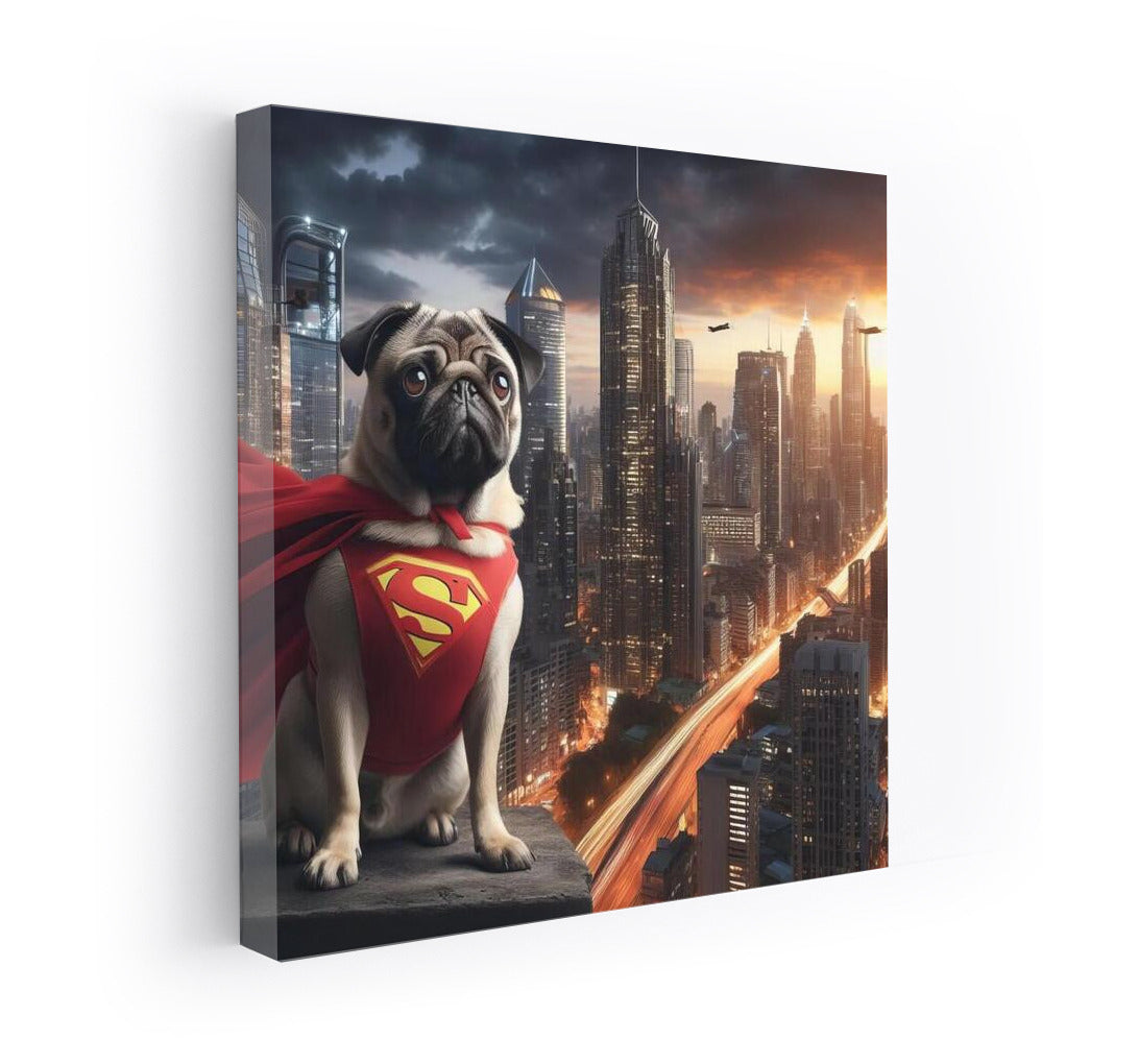 Pug Superhero in the City of the Future: Savior of the 21st Century