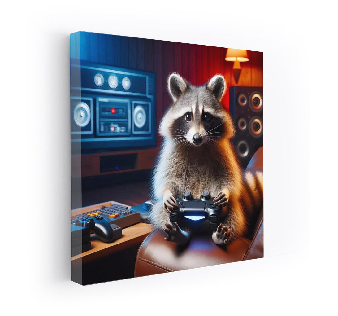 Raccoon Gamer in Home Theater: The Fun World of Video Games