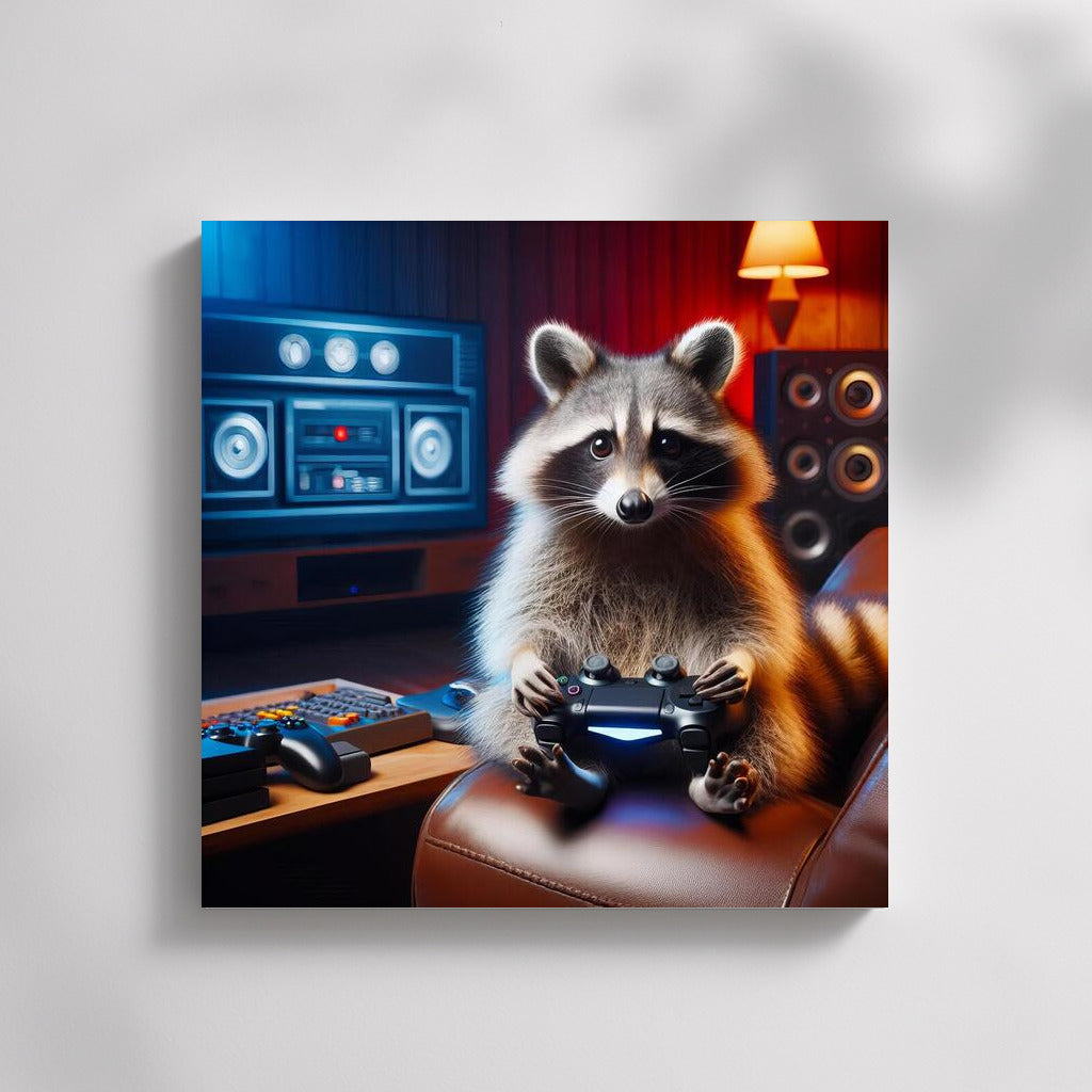 Raccoon Gamer in Home Theater: The Fun World of Video Games