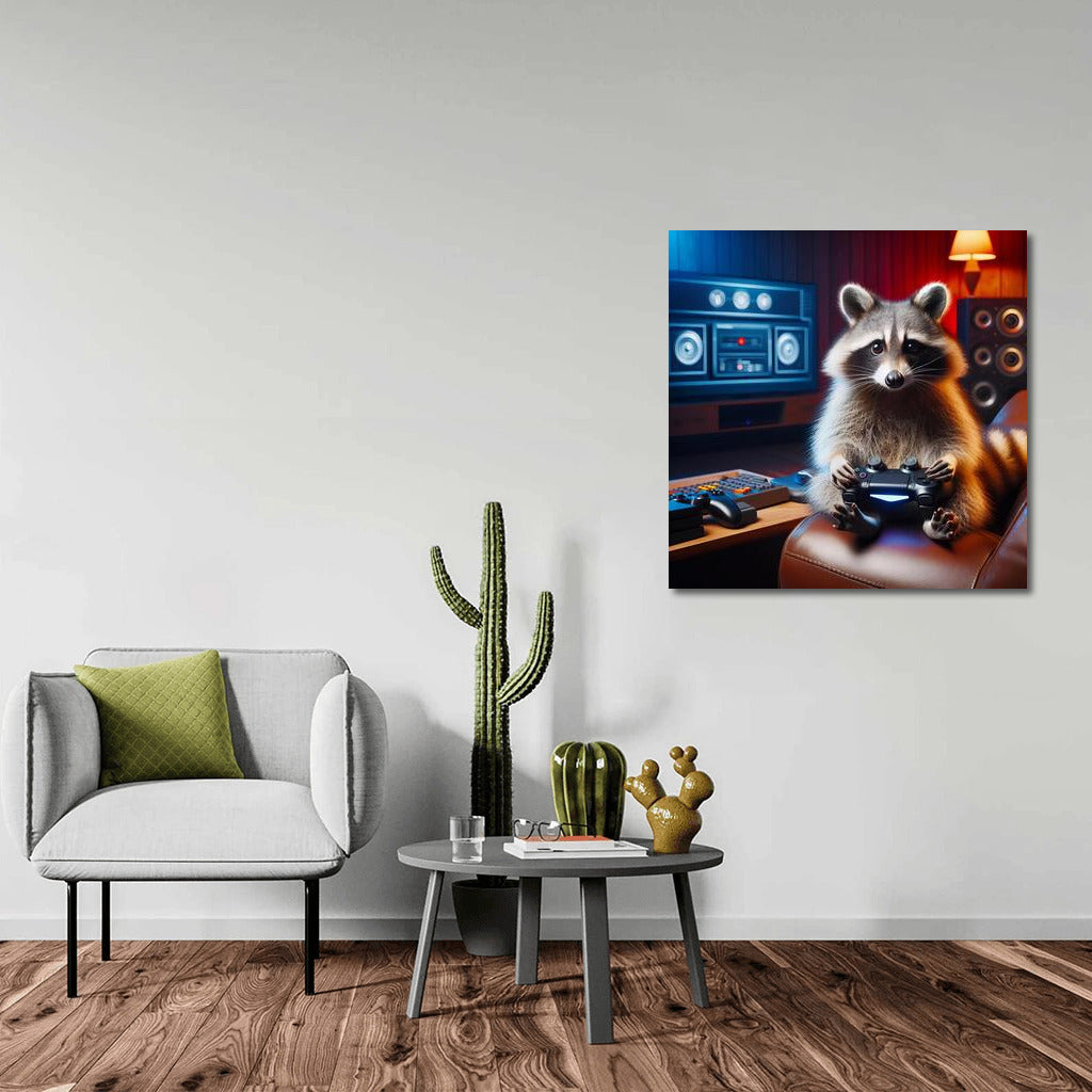 Raccoon Gamer in Home Theater: The Fun World of Video Games