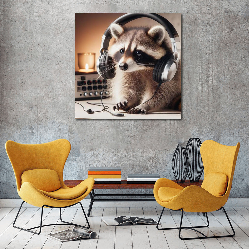 Music Lover Raccoon: Musical Harmony in Headphones