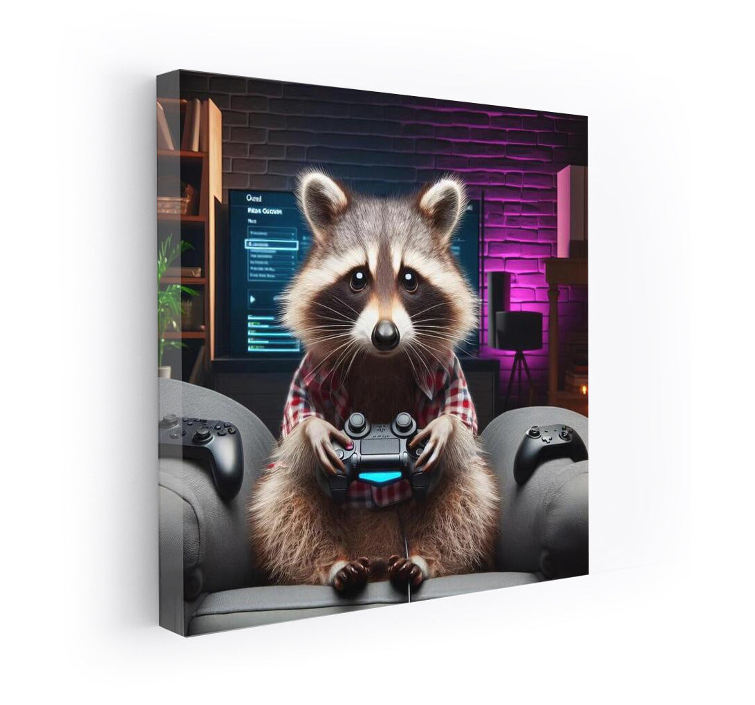 Gaming Raccoon in Home Cinema: Gaming Fun